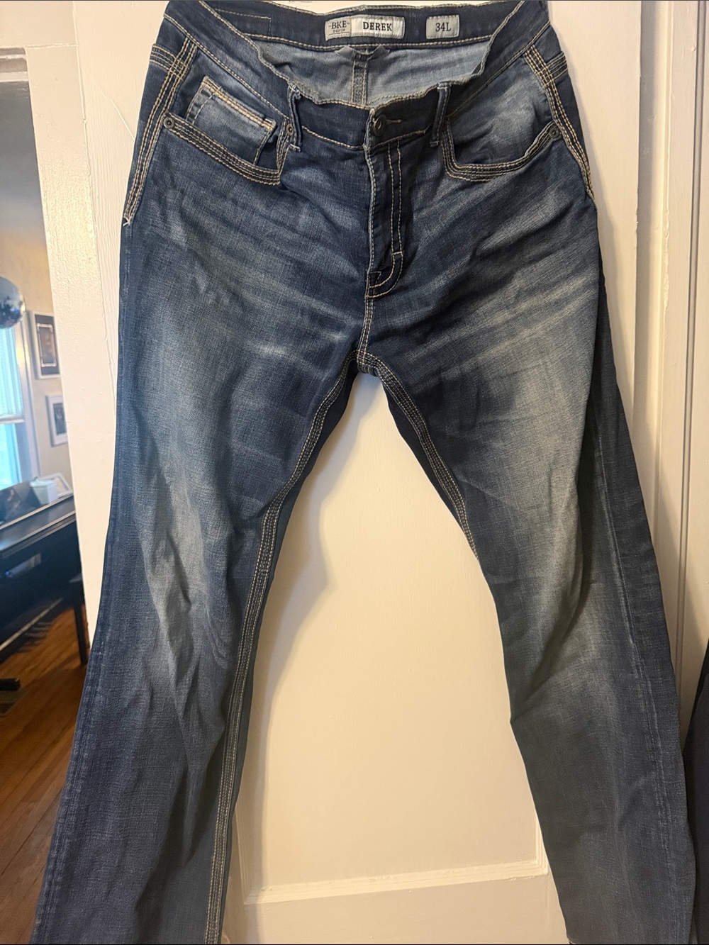 BKE Men's Blue Bootcut Jeans with Faded Wash